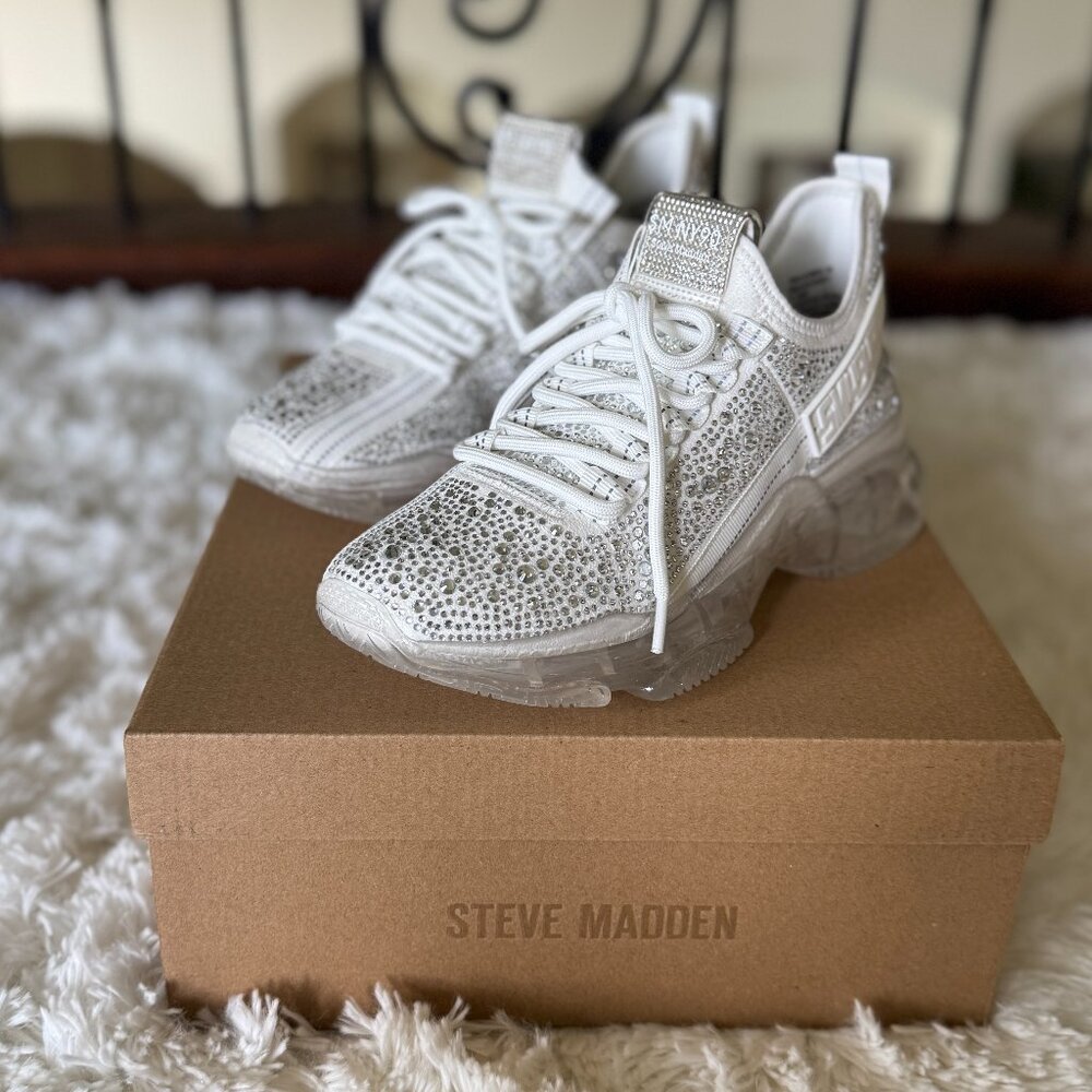 Steve Madden Women's 7.5M Maxima Rhinestone-Trim Trainer Sneakers, NIB